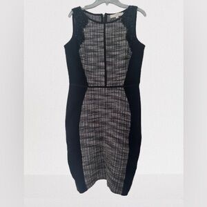 LOFT Elegant Black and Gray Mixed Media Women's Dress